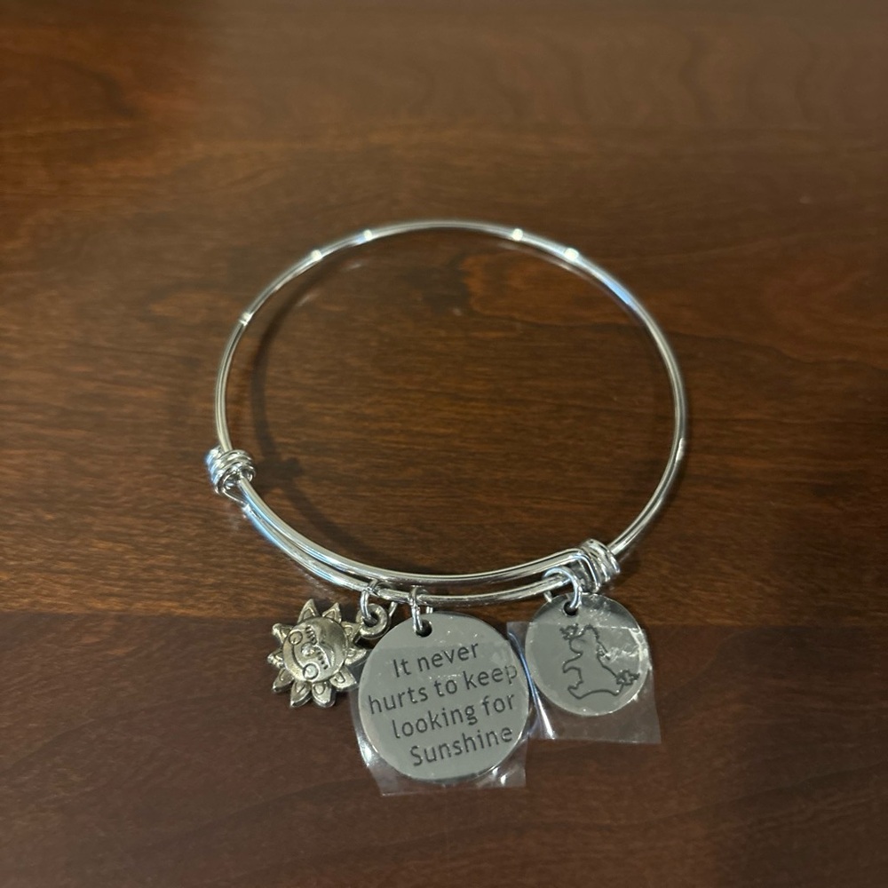Eeyore Silver Sun Charm Bangle Bracelet - Inspirational Quote